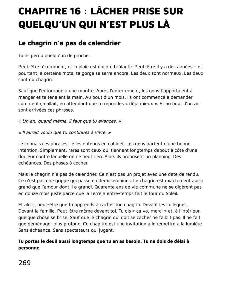 Lâche prise sur ce qui te détruit — Chapitre 16 : lâcher prise sur quelqu'un qui n'est plus là — page 269